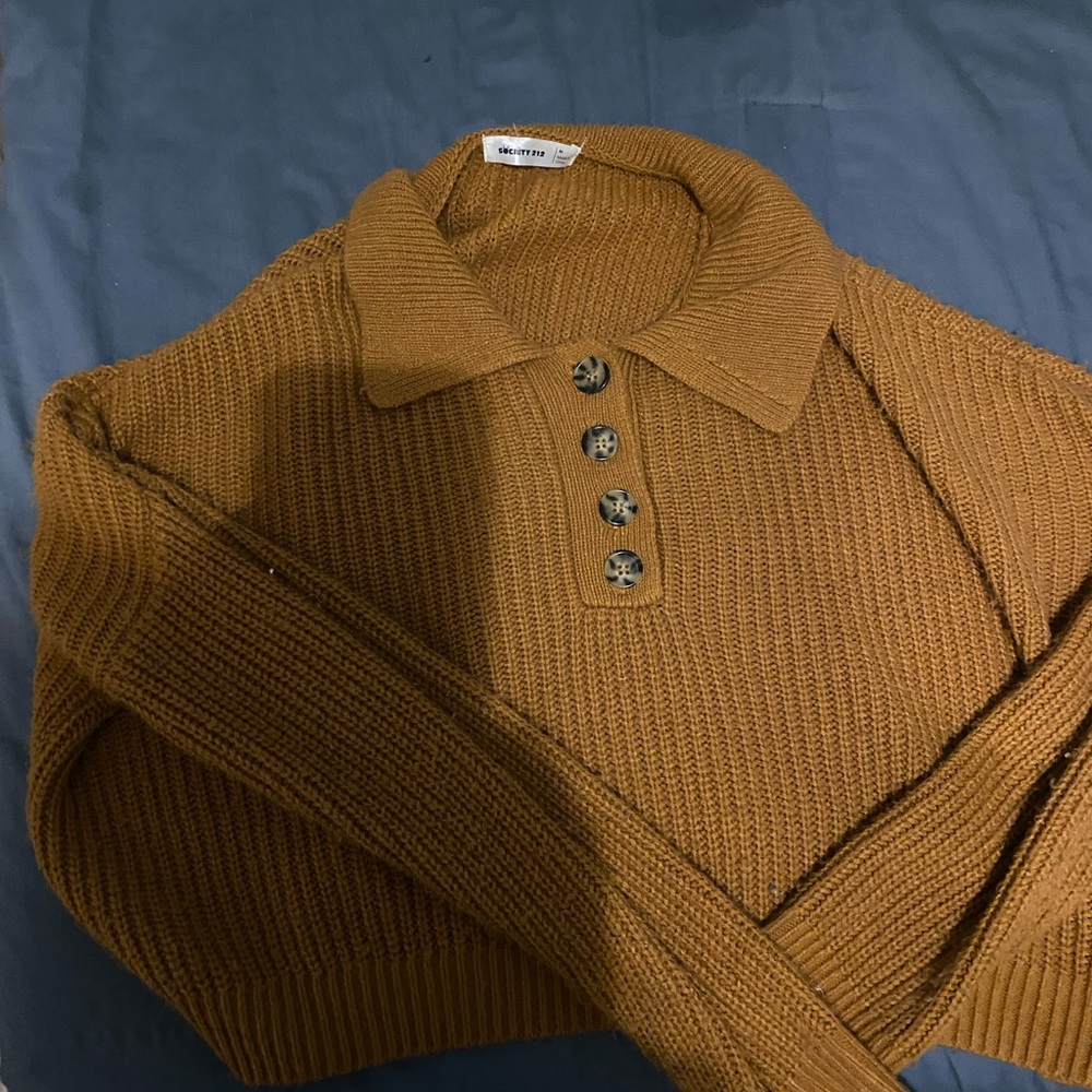 Brown Knit Collared Sweater